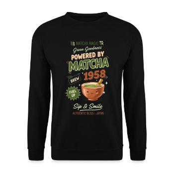 Powered By Matcha 1958 Matcha Magic Green Tea - Unisex Pullover - Schwarz - Vorne - Alina (178cm) & Michal (187cm)