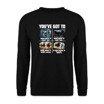 Funny Farmer Design – Know When To Run - Unisex Sweatshirt - black - Front - Alina (178cm) & Michal (187cm)