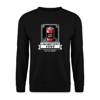Low Battery Alte Zeiten - Unisex Pullover - Schwarz - Vorne - Alina (178cm) & Michal (187cm)