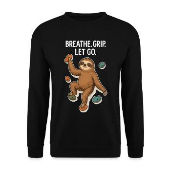Zen Faultier: Grip Let Go Klettern - Unisex Pullover - Schwarz - Vorne - Alina (178cm) & Michal (187cm)