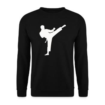 Coup de pied haut en silhouette d’arts martiaux - Sweat-shirt Unisexe - noir - Devant - Alina (178cm) & Michal (187cm)