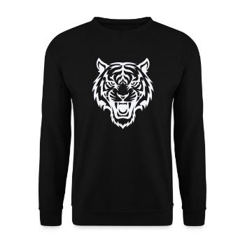 Stylized tiger head pattern - Unisex Sweatshirt - black - Front - Alina (178cm) & Michal (187cm)