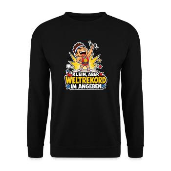 Kleiner Gewichtheber Comic Weltrekord im Angeben - Unisex Pullover - Schwarz - Vorne - Alina (178cm) & Michal (187cm)