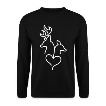 Hirsch und Reh mit Herz - Unisex Pullover - Schwarz - Vorne - Alina (178cm) & Michal (187cm)