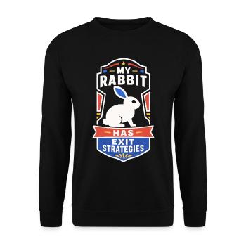 Kaninchen mit Exit-Strategie - Unisex Pullover - Schwarz - Vorne - Alina (178cm) & Michal (187cm)