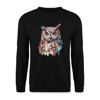 Zauberhafte Magische Eule Aquarell Bunt Tier Vogel - Unisex Pullover - Schwarz - Vorne - Alina (178cm) & Michal (187cm)