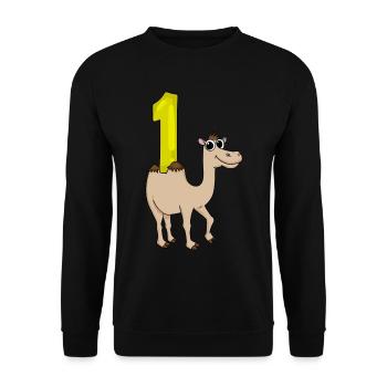 1 an - Inscription à l’école - Motif chameau - Numéro 1 - Sweat-shirt Unisexe - noir - Devant - Alina (178cm) & Michal (187cm)