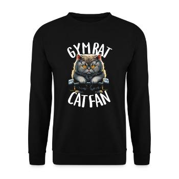 Bodybuilding-Katze - Fitnessstudio-Ratte Katzenfan - Unisex Pullover - Schwarz - Vorne - Alina (178cm) & Michal (187cm)
