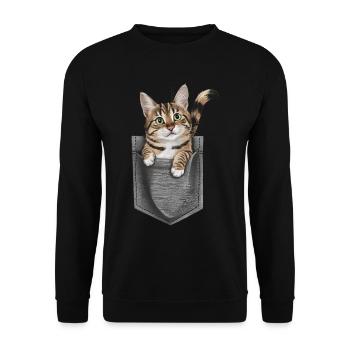 Amerikanische Bobtail-Katze in der Tasche Geschenk - Unisex Pullover - Schwarz - Vorne - Alina (178cm) & Michal (187cm)