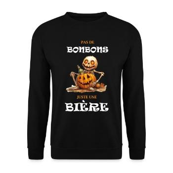 Halloween, Pas de bonbons juste une bière ! - Sweat-shirt Unisexe - noir - Devant - Alina (178cm) & Michal (187cm)