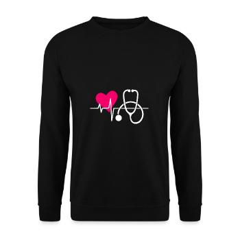 Krankenschwester Herzschlag - Unisex Pullover - Schwarz - Vorne - Alina (178cm) & Michal (187cm)
