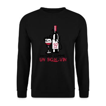 50 ans mature bouteille vin anniversaire - Sweat-shirt Unisexe - noir - Devant - Alina (178cm) & Michal (187cm)