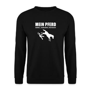 Mein Pferd Schnell Zuverlässig Treffsicher - Unisex Pullover - Schwarz - Vorne - Alina (178cm) & Michal (187cm)