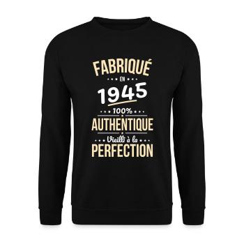 Anniversaire 80 ans - Fabriqué en 1945 - Sweat-shirt Unisexe - noir - Devant - Alina (178cm) & Michal (187cm)