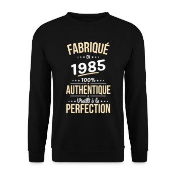 Anniversaire 40 ans - Fabriqué en 1985 - Sweat-shirt Unisexe - noir - Devant - Alina (178cm) & Michal (187cm)