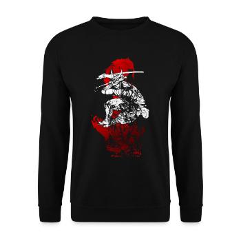 Samurai Warrior Japanese Manga Anime Gift - Unisex Sweatshirt - black - Front - Alina (178cm) & Michal (187cm)