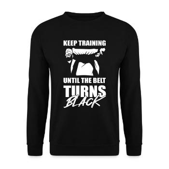 Keep Training Until The Belt Turns Black Taekwondo - Unisex Pullover - Schwarz - Vorne - Alina (178cm) & Michal (187cm)
