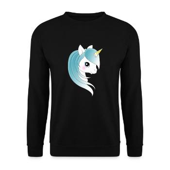 Einhorn mit blauen Haaren - Unisex Pullover - Schwarz - Vorne - Alina (178cm) & Michal (187cm)