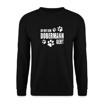 Die mit dem Dobermann geht - Unisex Pullover - Schwarz - Vorne - Alina (178cm) & Michal (187cm)