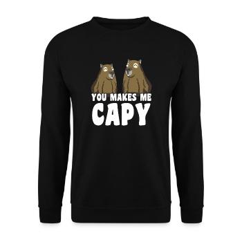 You makes me Capy Capybara saying - Unisex Sweatshirt - black - Front - Alina (178cm) & Michal (187cm)