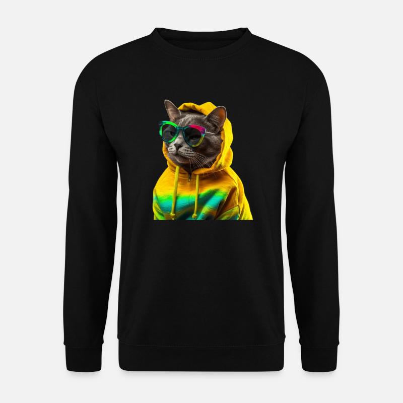 Katze mit Sonnenbrille - Unisex Pullover - Schwarz