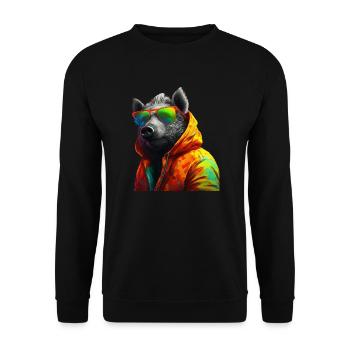 Wild boar with sunglasses Colorful Cool forest animals - Unisex Sweatshirt - black - Front - Alina (178cm) & Michal (187cm)
