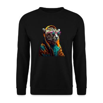 Cheetah with sunglasses Cool wildcat Africa - Unisex Sweatshirt - black - Front - Alina (178cm) & Michal (187cm)