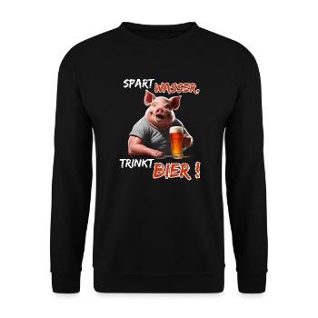 Save water, drink beer!-Funny party pig - Unisex Sweatshirt - black - Front - Alina (178cm) & Michal (187cm)