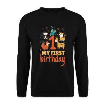 1. Geburtstag Tiere Geschenk Baby 1 Jahre Kinder - Unisex Pullover - Schwarz - Vorne - Alina (178cm) & Michal (187cm)