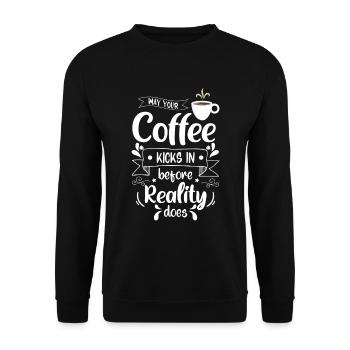 Kaffeebohne Morgenmuffel Müde Kaffeekanne - Unisex Pullover - Schwarz - Vorne - Alina (178cm) & Michal (187cm)