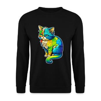 Soutien sensibilisation à l'autisme chat coloré - Sweat-shirt Unisexe - noir - Devant - Alina (178cm) & Michal (187cm)