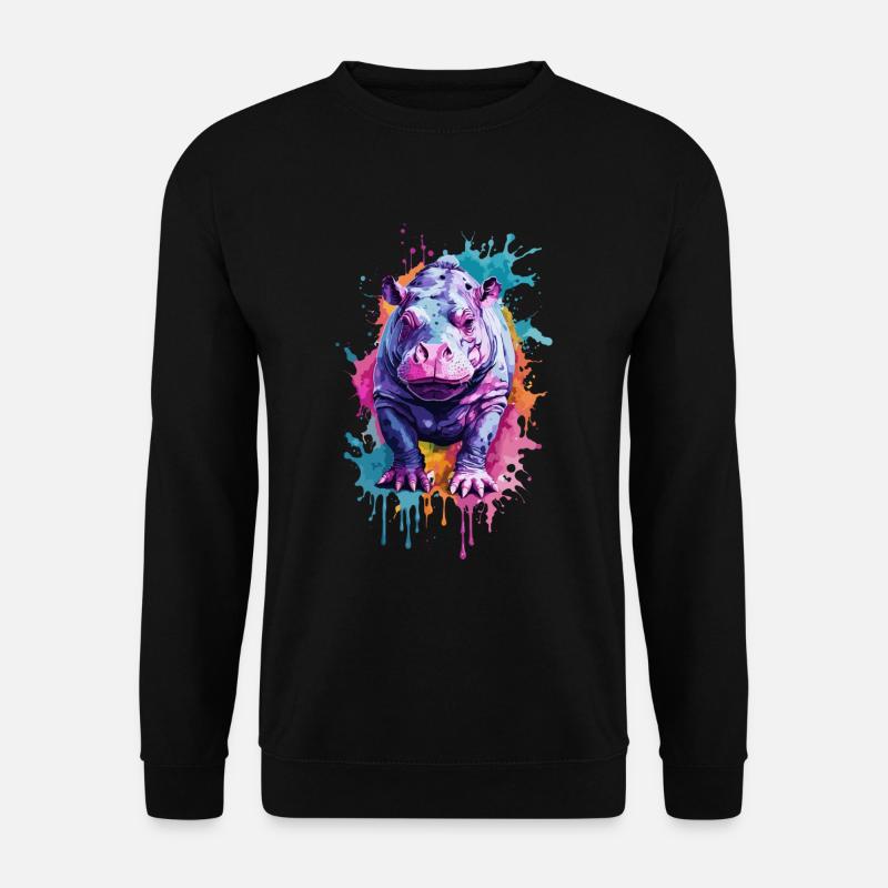 Nilpferd Cool bunt in Aquarell. Illustration - Unisex Pullover - Schwarz
