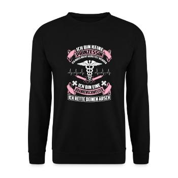 Krankenschwester, nicht Prinzessin P - Unisex Pullover - Schwarz - Vorne - Alina (178cm) & Michal (187cm)