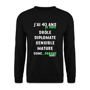 40 ans anniversaire - Sweat-shirt Unisexe - noir - Devant - Alina (178cm) & Michal (187cm)