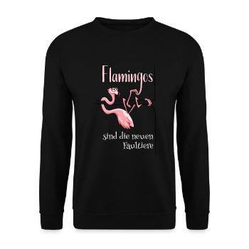 Flamingo wie Faultier chillig abhängen Geschenk - Unisex Pullover - Schwarz - Vorne - Alina (178cm) & Michal (187cm)