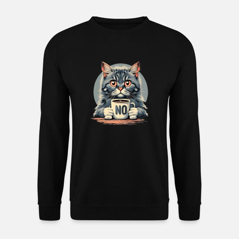 Chat avec tasse à café: Avant de demander, non! - Sweat-shirt Unisexe - noir