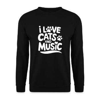 Ich liebe Katzen und Musik - Unisex Pullover - Schwarz - Vorne - Alina (178cm) & Michal (187cm)