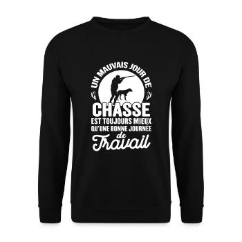 Mauvais Jour De Chasse Mieux Qu'un Jour De Travail - Sweat-shirt Unisexe - noir - Devant - Alina (178cm) & Michal (187cm)