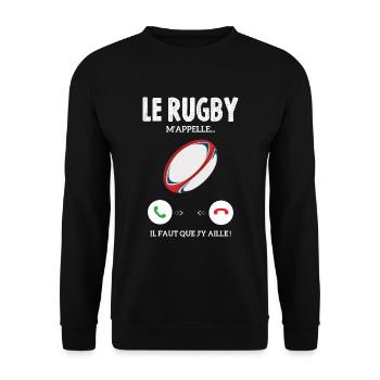 Le Rugby M'appelle Il Faut Que J'y Aille - Sweat-shirt Unisexe - noir - Devant - Alina (178cm) & Michal (187cm)