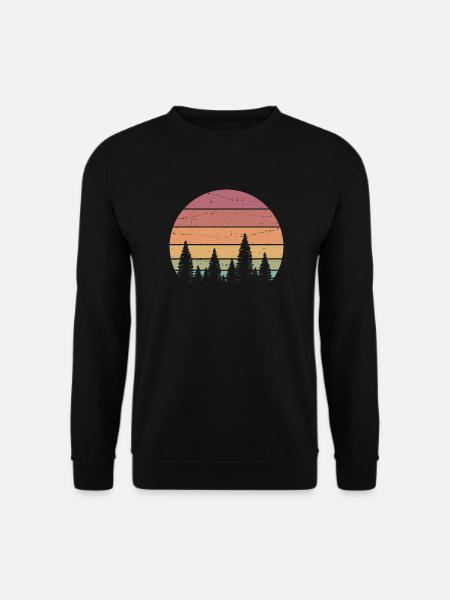 Retro Forest Mountains Wanderabenteuer Outdoor - Unisex Pullover - Schwarz