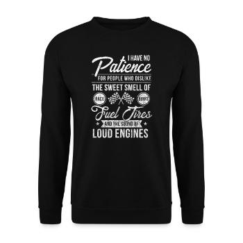 Lustiges Drag Racing No Patience Race verbrannt - Unisex Pullover - Schwarz - Vorne - Alina (178cm) & Michal (187cm)