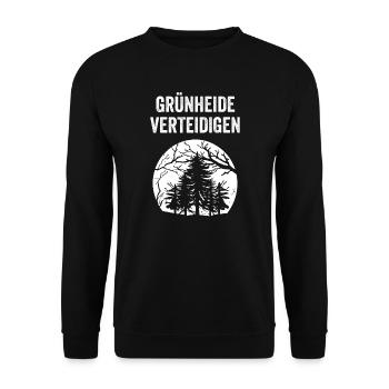 GRÜNHEIDE VERTEIDIGEN - Unisex Pullover - Schwarz - Vorne - Alina (178cm) & Michal (187cm)