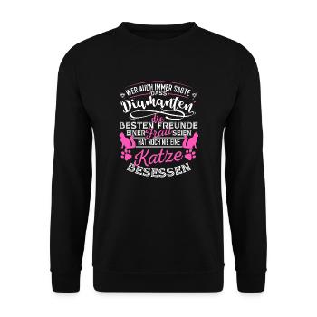 Katze Katzen Hauskatze Kätzchen Kater Diamanten - Unisex Pullover - Schwarz - Vorne - Alina (178cm) & Michal (187cm)
