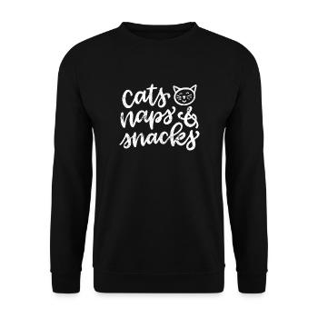 CATS NAP SLEEPING SNACKS SWEET SAYING MOTIF - Unisex Sweatshirt - black - Front - Alina (178cm) & Michal (187cm)