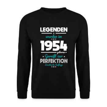 70. Geburtstag - Legenden wurden im 1954 - Unisex Pullover - Schwarz - Vorne - Alina (178cm) & Michal (187cm)