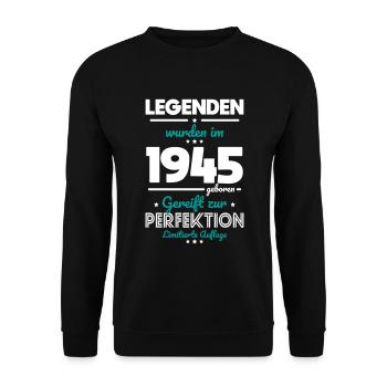 80e anniversaire - Les légendes ont été créées en 1945 - Sweat-shirt Unisexe - noir - Devant - Alina (178cm) & Michal (187cm)