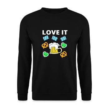 Dirndl Lustiger Spruch T-Shirt Lederhose Bussi - Unisex Pullover - Schwarz - Vorne - Alina (178cm) & Michal (187cm)