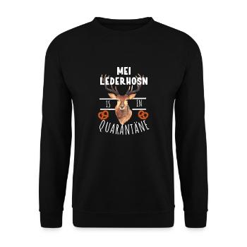 Lederhosn Quarantäne Hirsch Dirndl Shirt - Unisex Pullover - Schwarz - Vorne - Alina (178cm) & Michal (187cm)