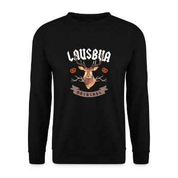 Lausbua Oktober Bier Hirsch Lederhosn Dirndl Shirt - Unisex Pullover - Schwarz - Vorne - Alina (178cm) & Michal (187cm)