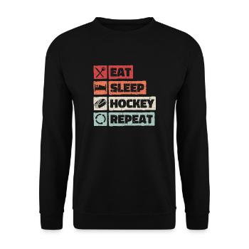 Eat Sleep Hockey Répéter le sport de hockey sur glace rétro - Sweat-shirt Unisexe - noir - Devant - Alina (178cm) & Michal (187cm)